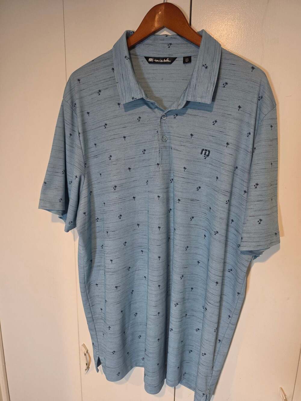 TravisMathew Blue Palm Tree Print Short Sleeve Golf Polo Shirt Size XXXL